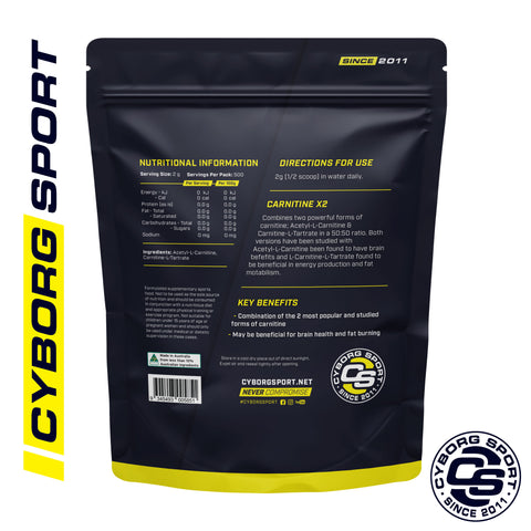 Carnitine X2 - Acetyl-L-Carnitine & Carnitine-L-Tartrate 500g & 1kg Cyborg Sport Carnitine X2 - Acetyl-L-Carnitine & Carnitine-L-Tartrate 500g & 1kg Cyborg Sport