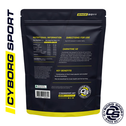 Carnitine X2 - Acetyl-L-Carnitine & Carnitine-L-Tartrate 500g & 1kg Cyborg Sport Carnitine X2 - Acetyl-L-Carnitine & Carnitine-L-Tartrate 500g & 1kg Cyborg Sport